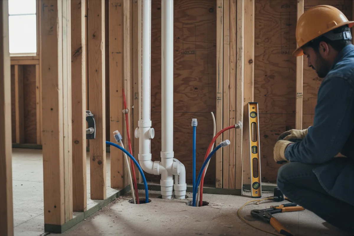 Drain and supply rough-in during Leak Detection in Elkton